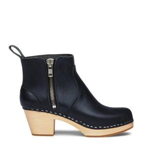 Swedish Hasbeens - Zip It Emy Ankle Boot - Black Leather (Size 37)